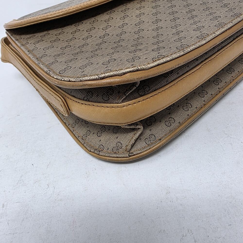 Vintage Gucci Micro GG Crossbody Bag 1970s Tan Canvas Italy Brass Lock Brown - Picture 6 of 16